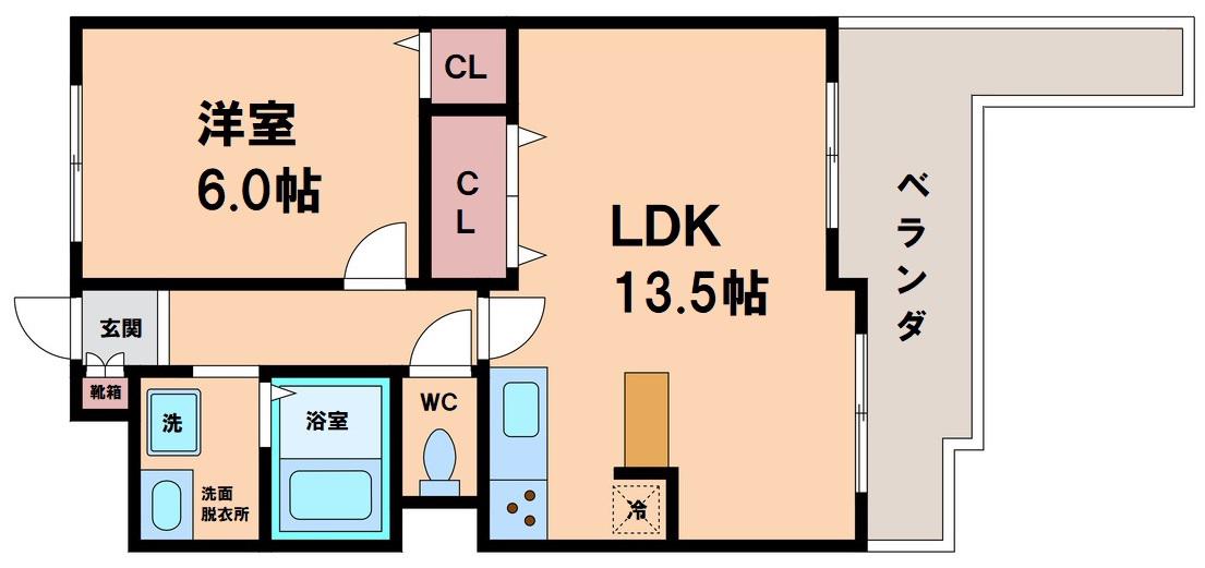 ビューテラス大新(1LDK/6階)の間取り写真