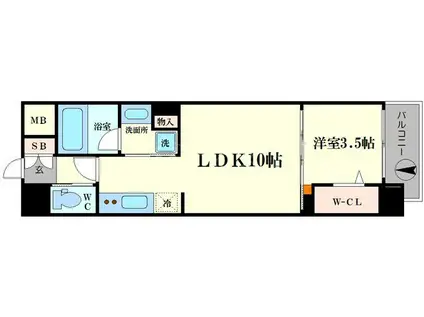 アーバネックス心斎橋II(1LDK/14階)の間取り写真