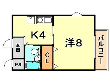 グリーンルーフ神若(1K/3階)の間取り写真