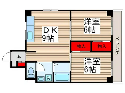 ソシアル南行徳(2DK/3階)の間取り写真