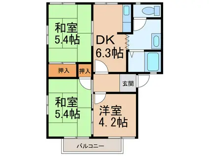ＪＲ和歌山線 船戸駅 徒歩40分 2階建 築34年(3DK/2階)の間取り写真