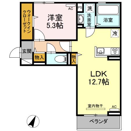 フェリオ新山口(1LDK/3階)の間取り写真