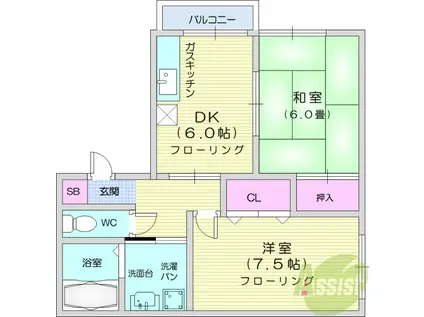 ベルパークKⅢ(2DK/2階)の間取り写真