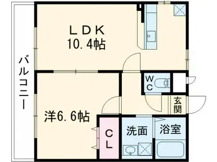 アンプルール クラージュ TOSU(1LDK/2階)の間取り写真