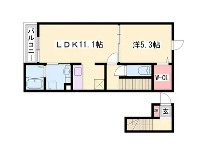 カトレアI(1LDK/2階)の間取り写真