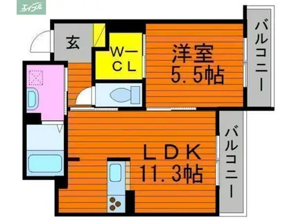 エストガーデン青江(1LDK/2階)の間取り写真