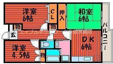クオーレ花尻(3DK/4階)の間取り写真