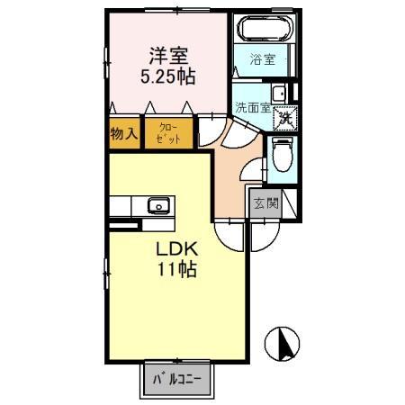 ウエスト ルミエール(1LDK/2階)の間取り写真