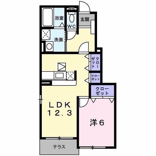 伊予鉄道環状線 本町６丁目駅 徒歩28分 2階建 築21年(1LDK/1階)の間取り写真