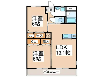 アーバンドエル(2LDK/4階)の間取り写真