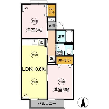 ドミール円座D棟(2LDK/1階)の間取り写真