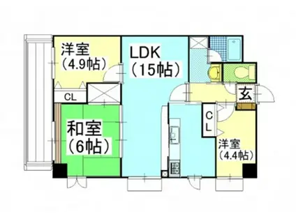 グリーンビレッジ北方(3LDK/4階)の間取り写真