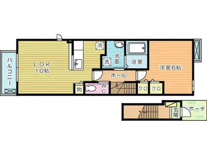 ウエスト HILLSIII(1LDK/2階)の間取り写真