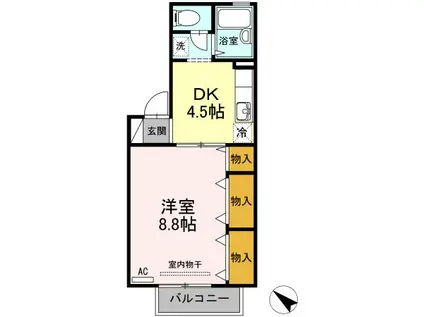 フロラシオン川内 I棟(1DK/1階)の間取り写真