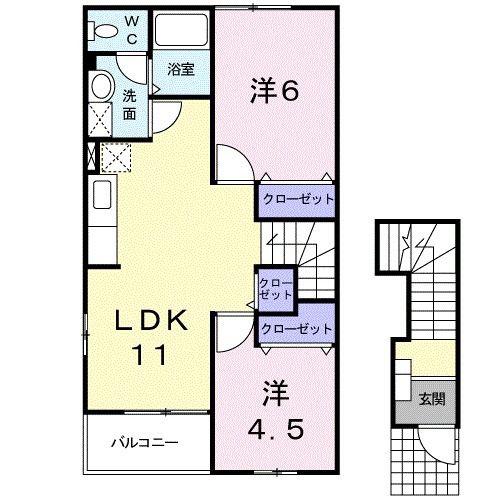 アヴェニール葉中(2LDK/2階)の間取り写真