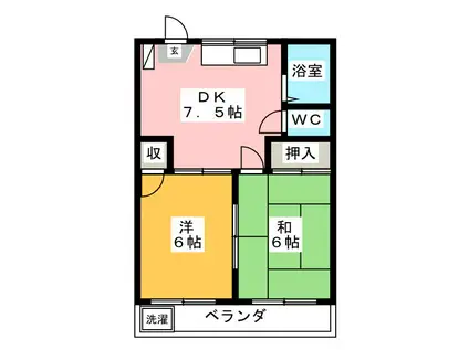 サンハイツ新堀(2DK/4階)の間取り写真