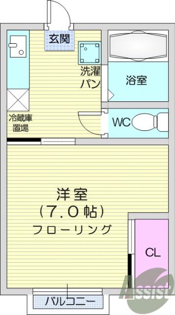クリスタルA棟(1K/2階)の間取り写真