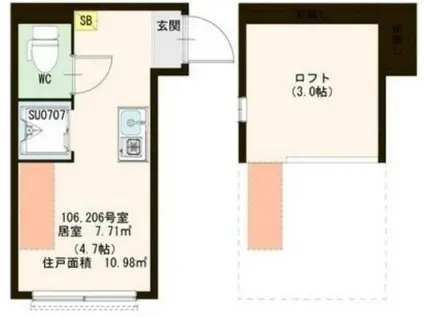 シャルムメゾン阿佐谷(ワンルーム/2階)の間取り写真