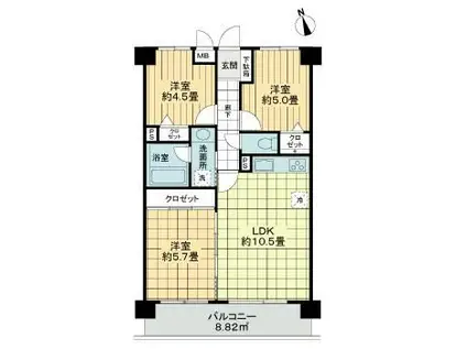 ライオンズガーデン浦和西(3LDK/5階)の間取り写真