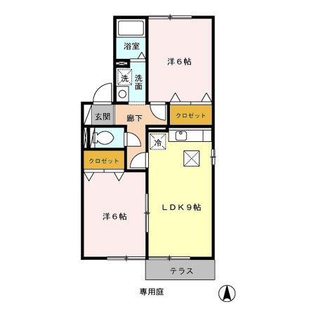 ディアコートA/B(2LDK/1階)の間取り写真