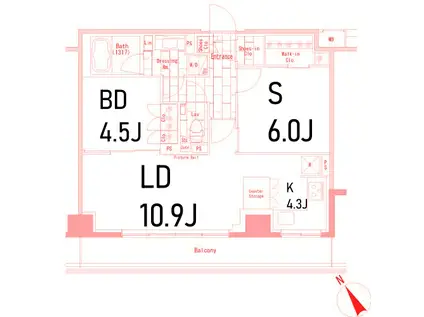 ザ・パークハビオ横浜山手(1SLDK/7階)の間取り写真
