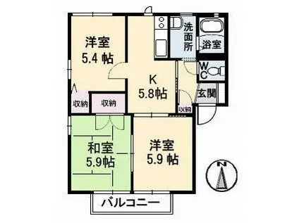 ディアス田の口A棟(3K/2階)の間取り写真