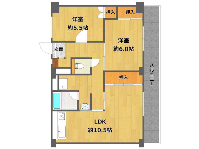 ビレッジハウス山本4号棟(2LDK/5階)の間取り写真