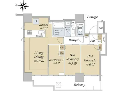 シティタワーズ板橋大山ノースタワー(3LDK/15階)の間取り写真