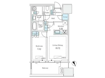 麻布台ヒルズレジデンス(1LDK/11階)の間取り写真