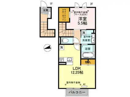 リバーサイドかどや2(1LDK/2階)の間取り写真