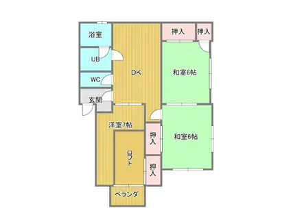 ヴィラ ランコントレ B棟(3DK/1階)の間取り写真