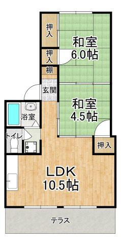 魚住Sハイツ35(2LDK/1階)の間取り写真
