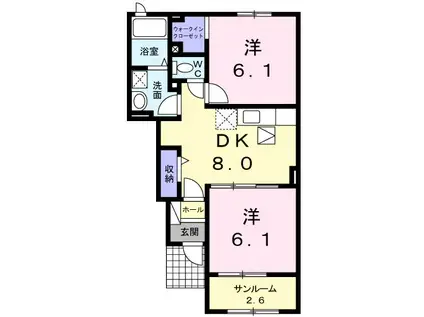 サンシャイン富の原(2DK/1階)の間取り写真