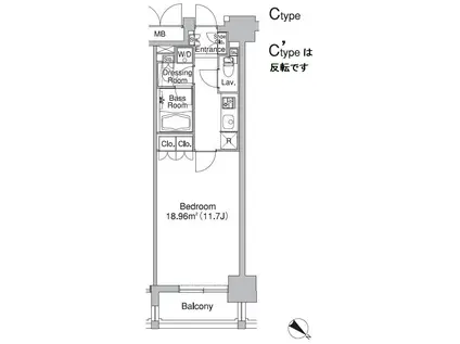 レジディア市ヶ谷II(1K/9階)の間取り写真