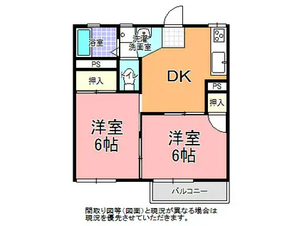 サンライズコーポA・B棟(2DK/2階)の間取り写真