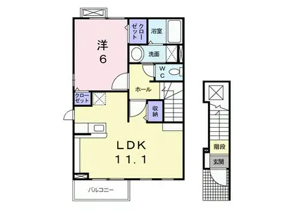 M・フレージュB棟(1LDK/2階)の間取り写真