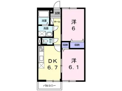 コンフォート2(2DK/2階)の間取り写真
