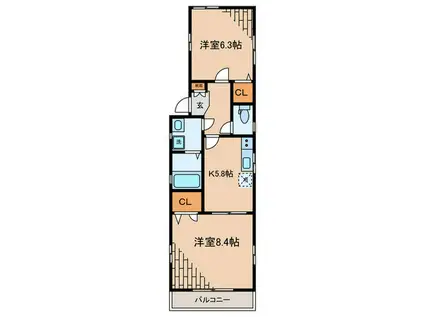 仲尾ハイツ(2K/2階)の間取り写真