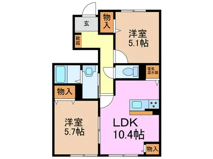 ベアーレ A棟(2LDK/1階)の間取り写真