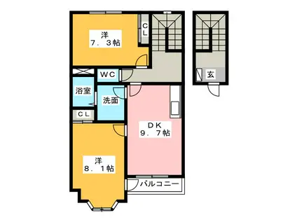 PEER COSMO(2DK/2階)の間取り写真