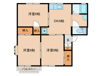 スカイハウスB(3DK/2階)の間取り写真