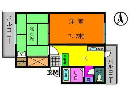 ラ・ヴォン・ヴィおおまち(2K/1階)の間取り写真