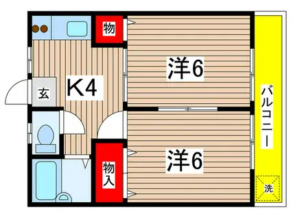シャトー稲城(2K/2階)の間取り写真