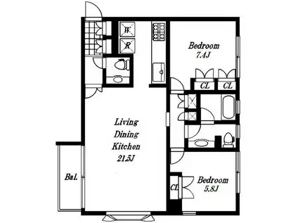 メゾン・ラ・フォンテーヌ(2LDK/2階)の間取り写真