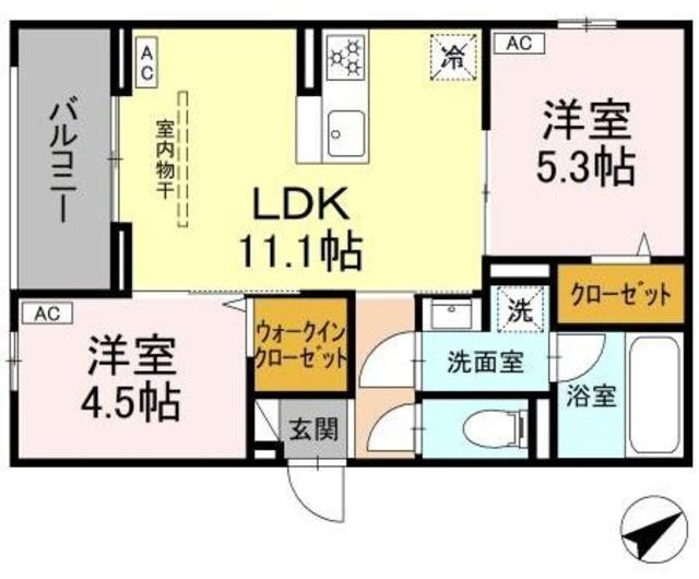 アルスフィルド相模原(2LDK/2階)の間取り写真