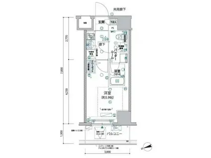 ヴァローレ松戸フィーロ(1K/8階)の間取り写真