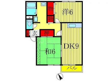 ロイヤルガーデン若柴B(2DK/1階)の間取り写真