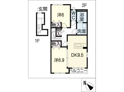 ラ・フォンテ(2DK/2階)の間取り写真