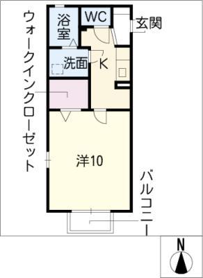 ウエストベル(1K/1階)の間取り写真