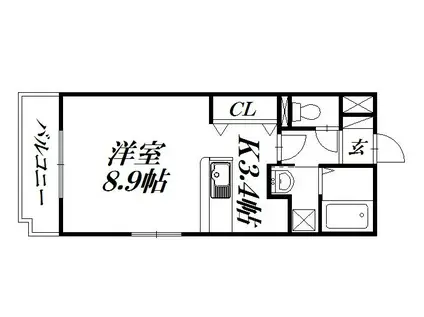 グランジャルダン(1K/4階)の間取り写真